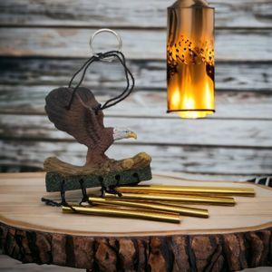 Wind Chimes Eagle Wings Spread Sunbathing on Branch Metal Rod Resin